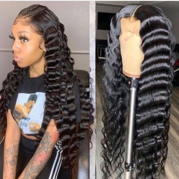 Wholesale Curly Water Deep Wave HD Transparent Swiss Undetectable 13x6 Lace Frontal Wig,Brazilian Virgin Remy Human Hair Wigs