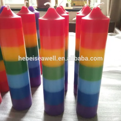 Colorful rainbow chakra pillar candle for energy body