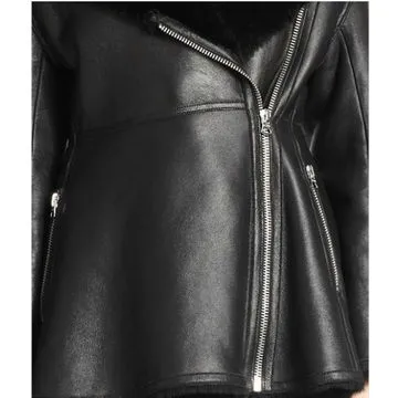 Muse Leather and Lamb Shearling Peplum Biker Leather Jacket