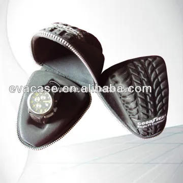 watch travel case of custom eva watch case with zipper and custom logo of eva watch box in PU leather and eva foam inserts tray