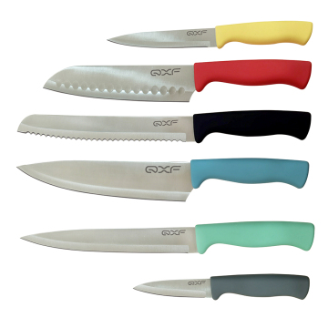 Colorful Plastic Handle Kitchen Knife Set with Sheath Cover