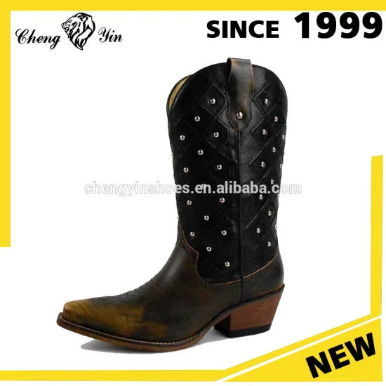 wholesale black leather western winter cowboy boots women