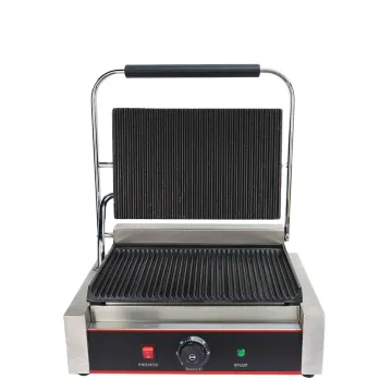 Professional Commercial Electric Panini Grill with Nonstick Plates and Single-Sided Contact Grilling Machine