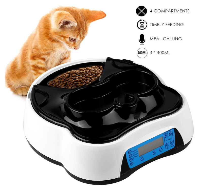 Pet Food Dispenser with Voice Recording and Timer