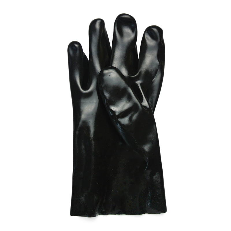 Black chemical pvc work glove sooth finish