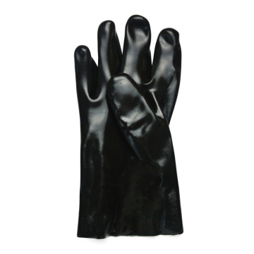 Black PVC dipped gloves smooth finish interlock liner