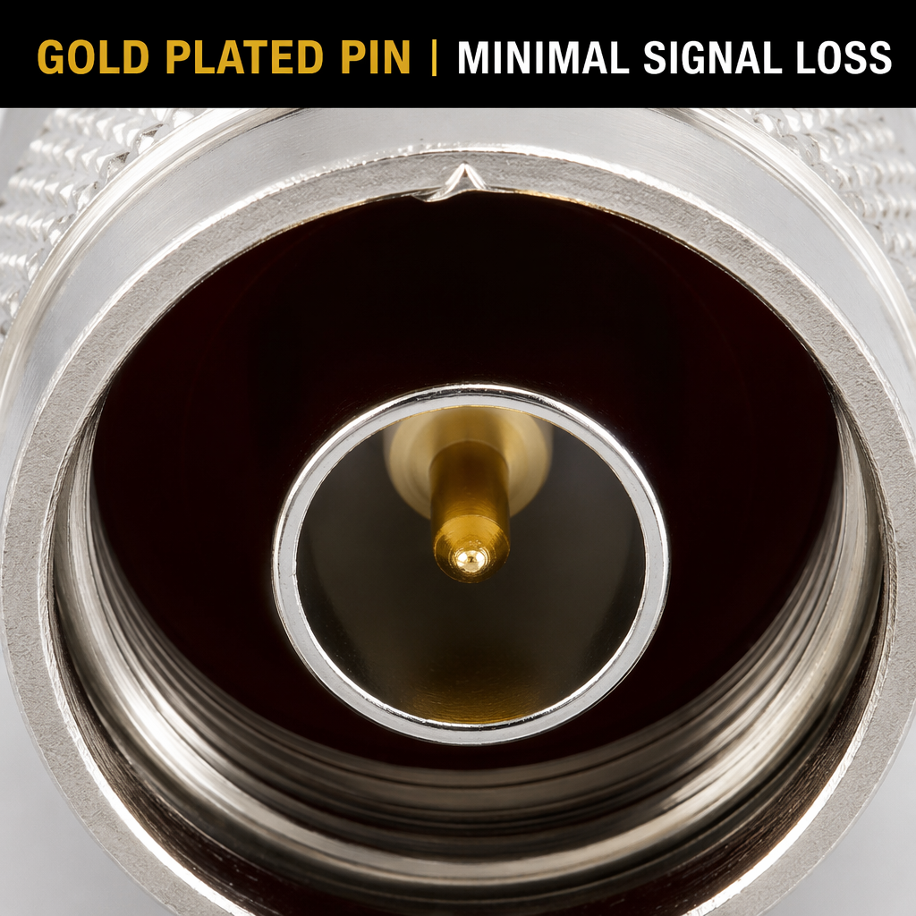 N Type RF adapter with gold plated contact pin for low loss signal transmission