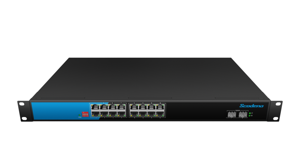 Switch de PoE uManaged com 2 × SFP+16 × GE Portas