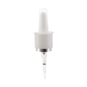 Pulverizador de névoa nasal crimpado de 20 mm com virola prateada e tampa contra poeira transparente