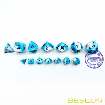 Bescon Mini Gemini Two Tone Polyhedral RPG Dice Set 10MM, Small Mini RPG Role Playing Game Dice Set D4-D20 in Tube, ICY TRACK