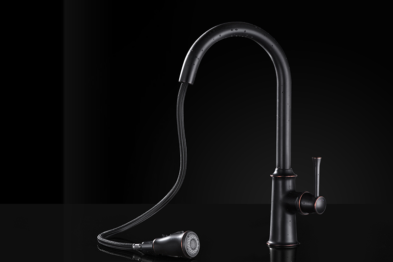 brass kitchen faucet with sprayer