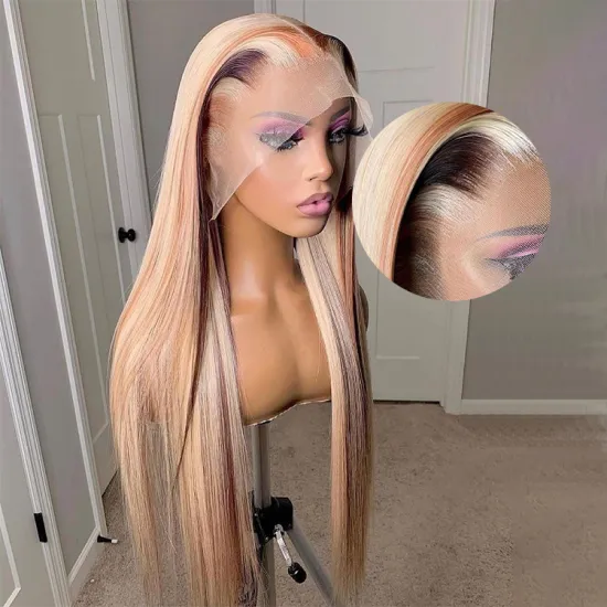 100% Cuticle Aligned Virgin Brazilian Human Hair Lace Front Wig With Baby Hair,Remy 613 Transparent Lace Frontal Human Hair Wig