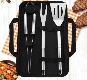 Stainless Steel Three-Piece Barbecue Set Outdoor Camping BBQ Tool Shovel Fork Clip
