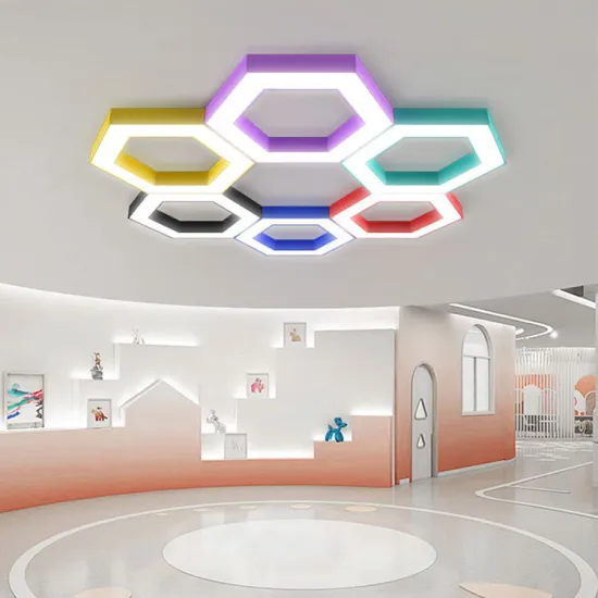 Custom Hollow Hexagonal LED Pendant Light - Macaron Hexagon Hanging Lamp for Amusement Parks