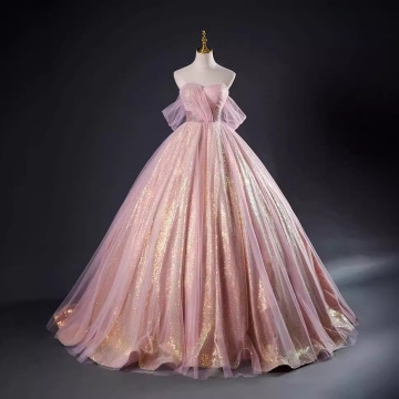 Rose Gold Glitter Ball Gown Prom and Wedding Dresses