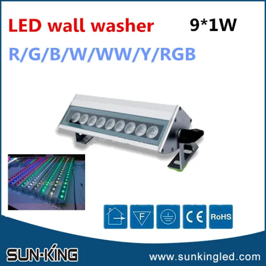Fashionable AC85V-265V 9x1W led rgb wallwasher colour changing, 0.3m led wall washer lighting 9W