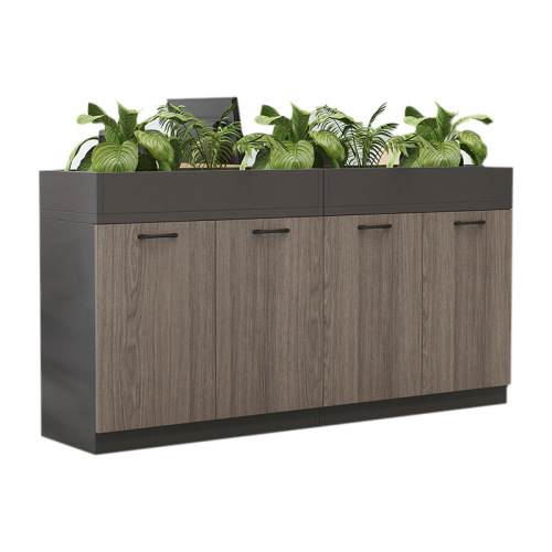 Деревянный офисный низкий шкаф с перегородкой