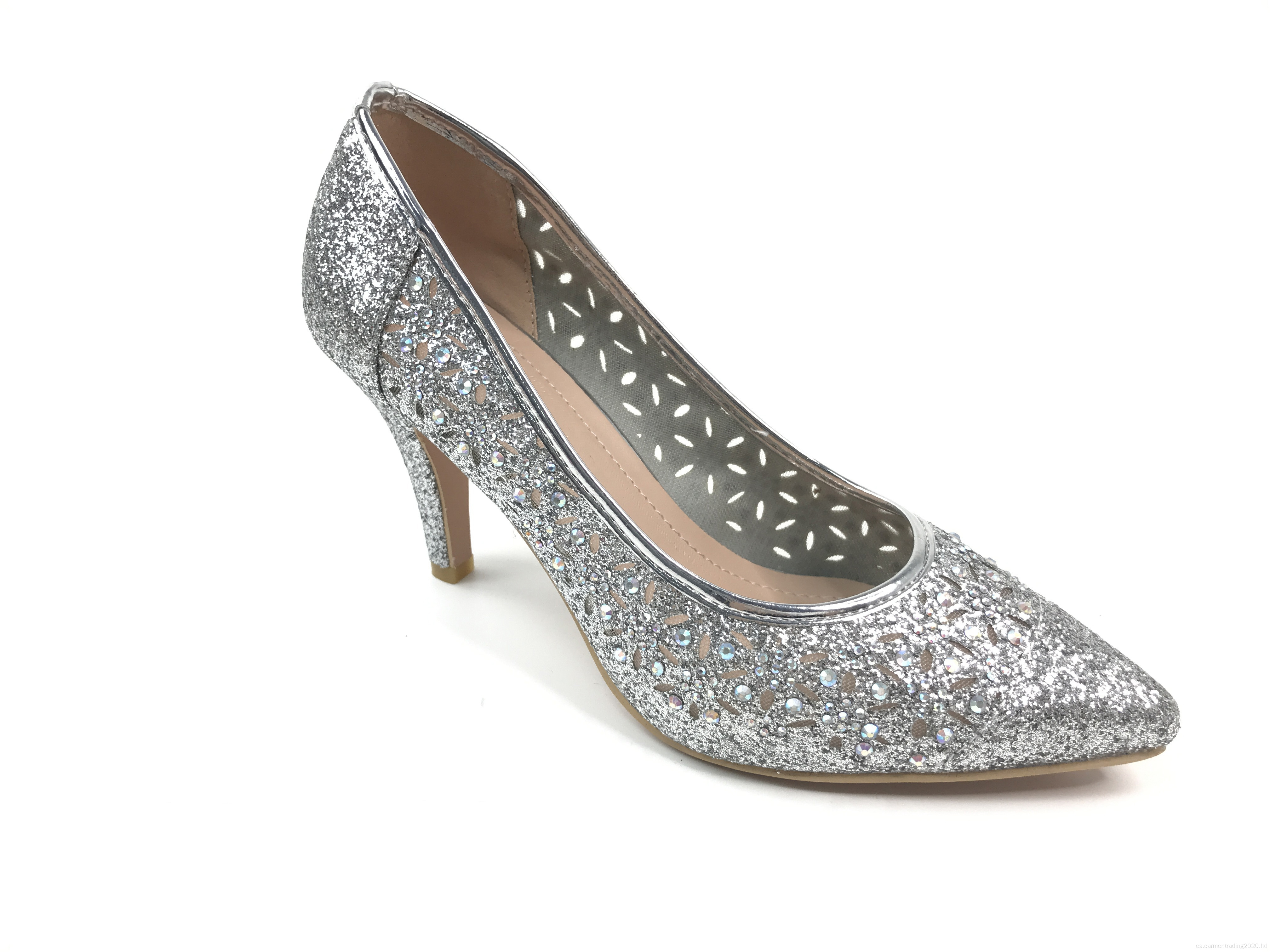 Tacones altos de mujer con diamantes de imitación con punta láser