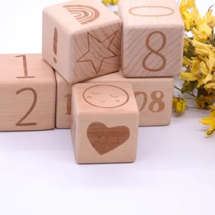 Custom Newborn Wooden Monthly Milestone Set - Beech Baby Square Milestone Blocks