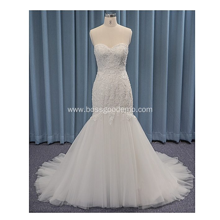 Crystal design gorgeous bridal Bead lace strapless mermaid wedding dress