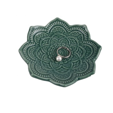 Golden Flower Design European Style Ceramic Jewelry Dish for Valentine