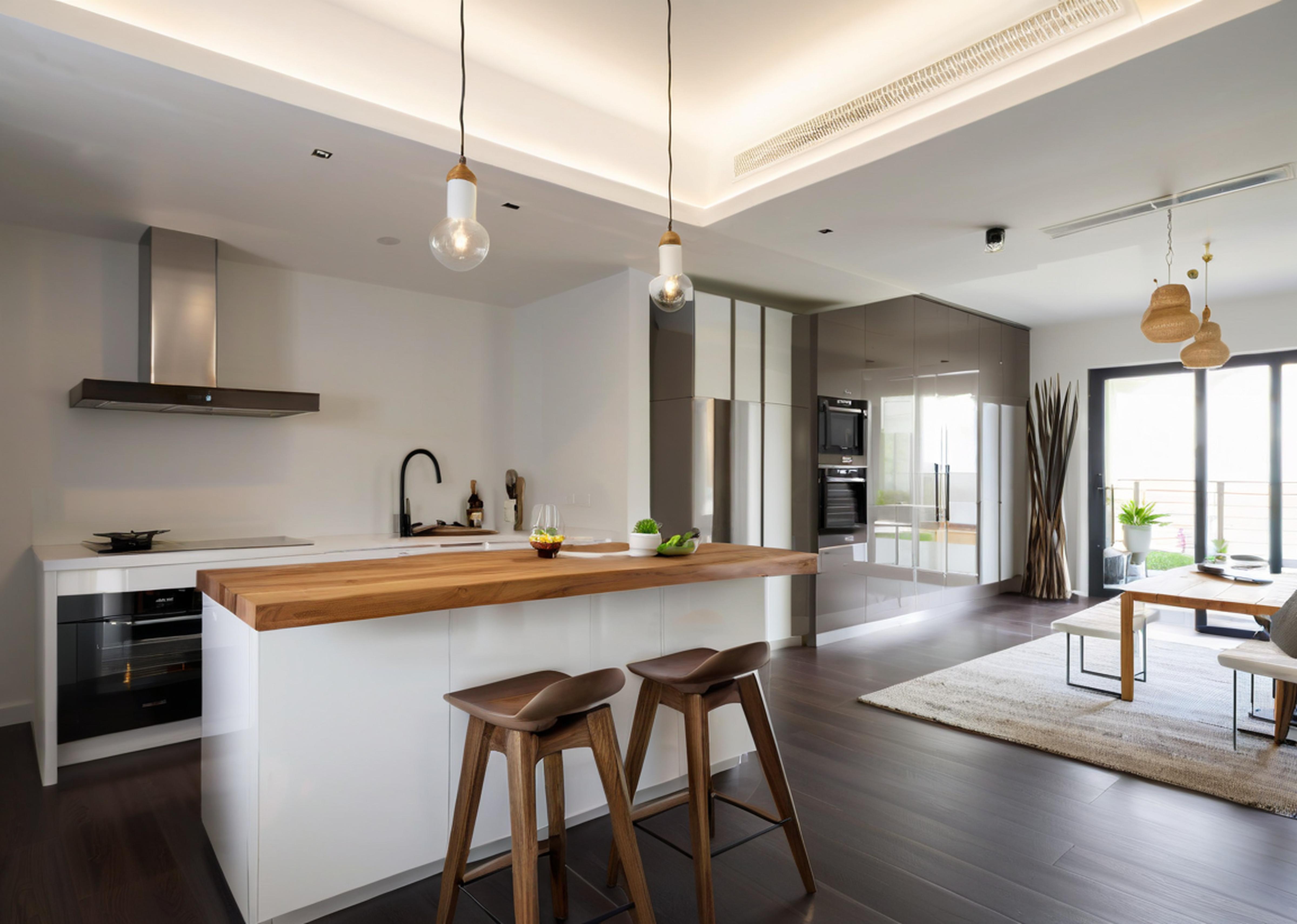 open plan kitchen with rug