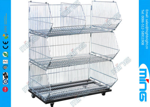 Metal Storage Wire Dump Bins Knock Down Stacking Basket In Powder Coating