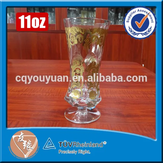 Beautiful China mouthblown 11oz high grade short stem gold decal decorative champagne glasses