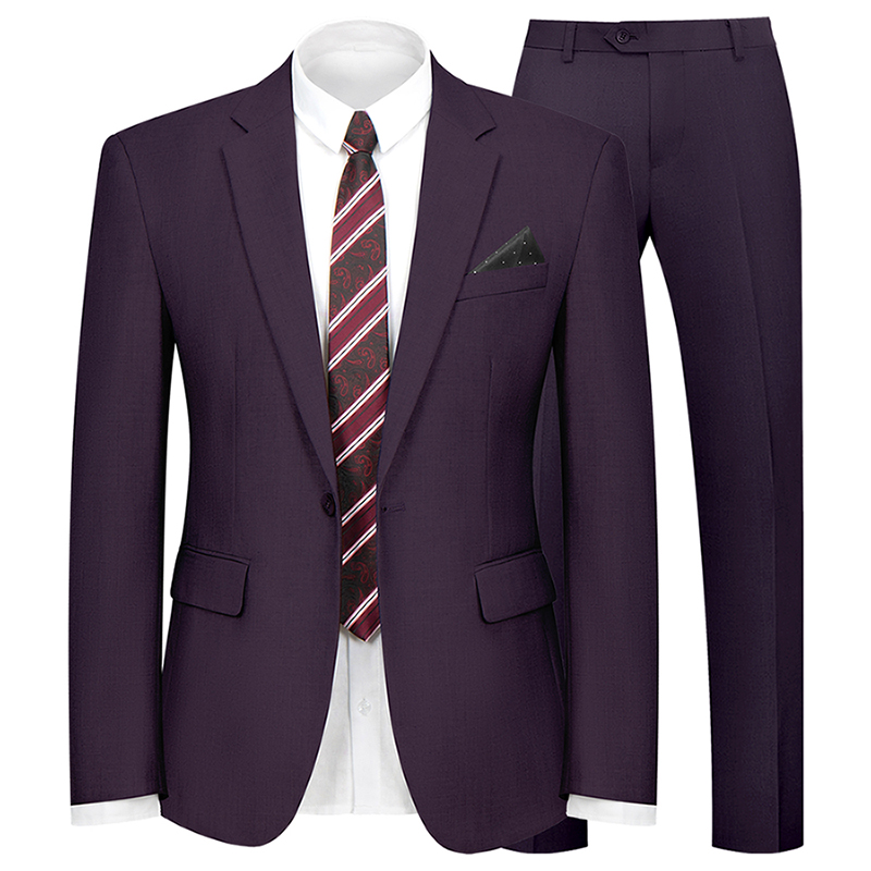 WYWK 2 Piece Men's Suit Wedding Business Party-Purple-L