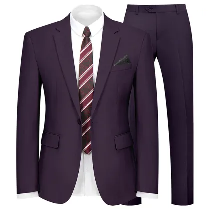 WYWK 2 Piece Men's Suit Wedding Business Party-Purple-L