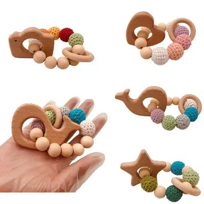 Baby molars beech wood bracelet toy wood natural non-toxic beads crochet cotton beads bracelet
