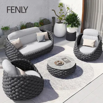 Waterproof Rattan Sectional Sofa Set for Patio, Park, Courtyard, Villa, Balcony with Coffee Table