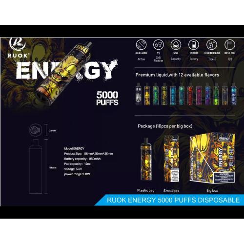 Ruok Energy 5000 Puffs Prix de gros vape jetable