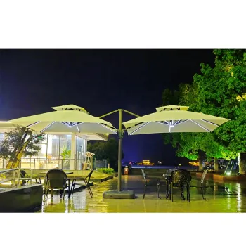 High End Pool Patio Garden Furniture Set with Sunshade Umbrella and Lights