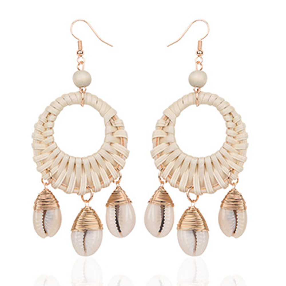 Boucles d&#39;oreilles pour femmes tissés à la main paille ovale ou cercle Shell Drop Dangle boucles d&#39;oreilles bohème boucles d&#39;oreilles légères géométriques Statem