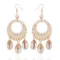 Boucles d&#39;oreilles pour femmes tissés à la main paille ovale ou cercle Shell Drop Dangle boucles d&#39;oreilles bohème boucles d&#39;oreilles légères géométriques Statem