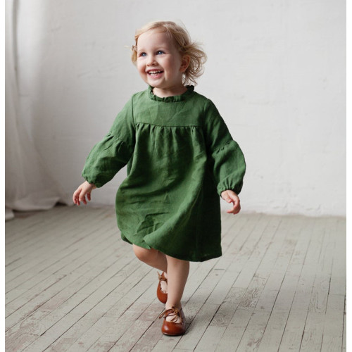 Cotton Linen Solid Color Autumn Long Sleeve Dress