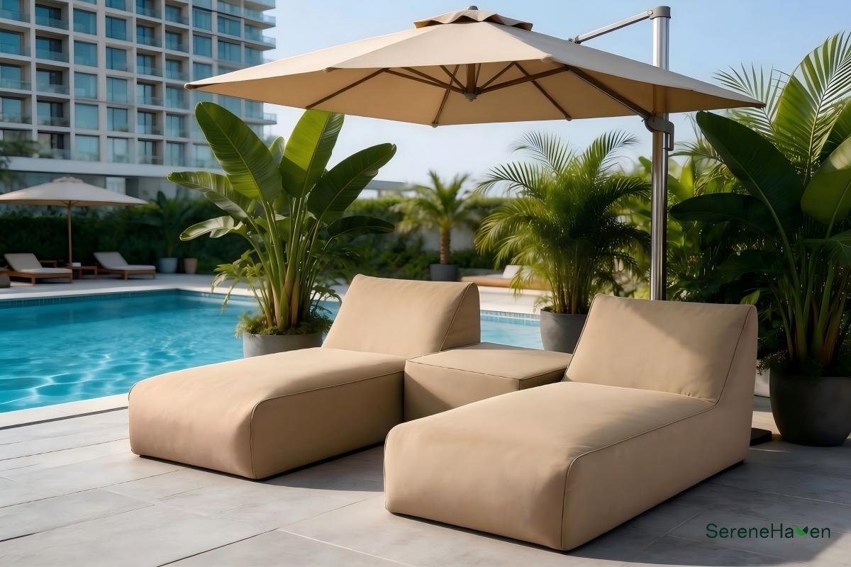 SereneHaven H032 Waterproof Compressed Sofa - Outdoor Poolside Patio Scene