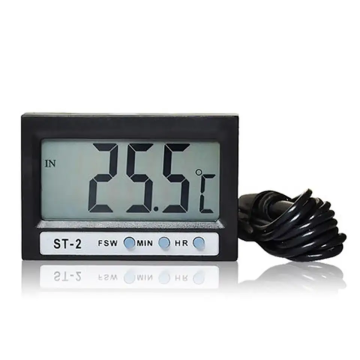 LCD Digital Dual-Way Vehicle Thermometer Sensors with Clock - Black Aquarium Refrigerator
