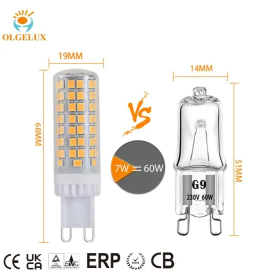 7 Watt G9 LED Bi-Pin Base AC 220-240V Warm White LED Bulb - Halogen G9 60W/100W Replacement