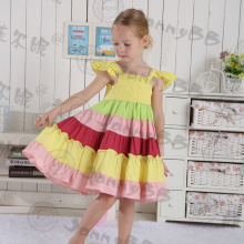 Cute Girls' Vintage  Rainbow Princess Cotton Linen Dress