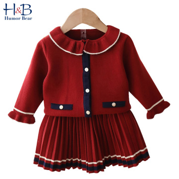 Humor Bear Girls Clothes Suit Autumn Winter New Doll Collar Girls Sweater+Pleated Skirt Sets Baby Kids Children Clothes For Girl