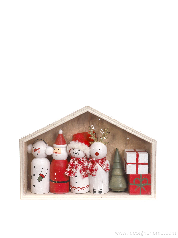 Wooden Nativity Scene Set with Snowman