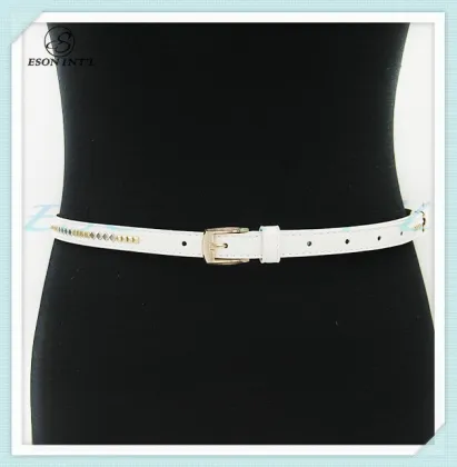 Simple Alloy Rivet Black and White Women Thin Mexican Leather Belt