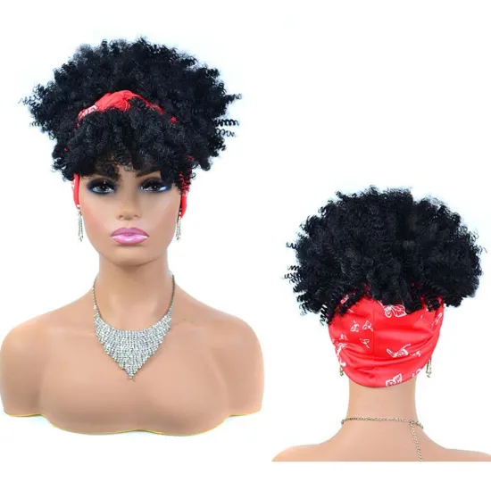 Wholesale Short Afro Kinky Curly Wrap Turban Headband Wig Heat Resistance Ombre Synthetic Hair Headband Wigs For Black Women