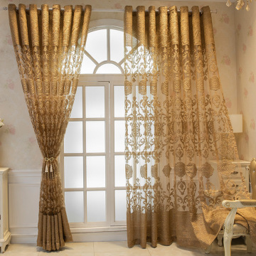 Luxury European-style large openwork curtains in curry