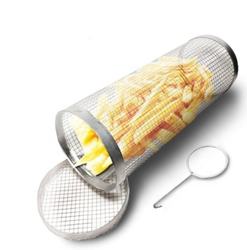 Stainless Steel BBQ Grill Rolling Basket for Vegetables and Meat