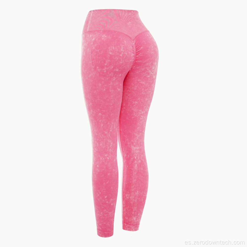 Pantalones de yoga lavados retro pantalones de fitness de cadera melocotón sin costuras para mujer pantalones deportivos de entrenamiento elásticos ajustados