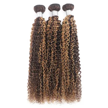 High Quality Highlight Piano Color P4/27 Hair Cuticle Aligned Virgin Curly Wave Human Hair Bundles