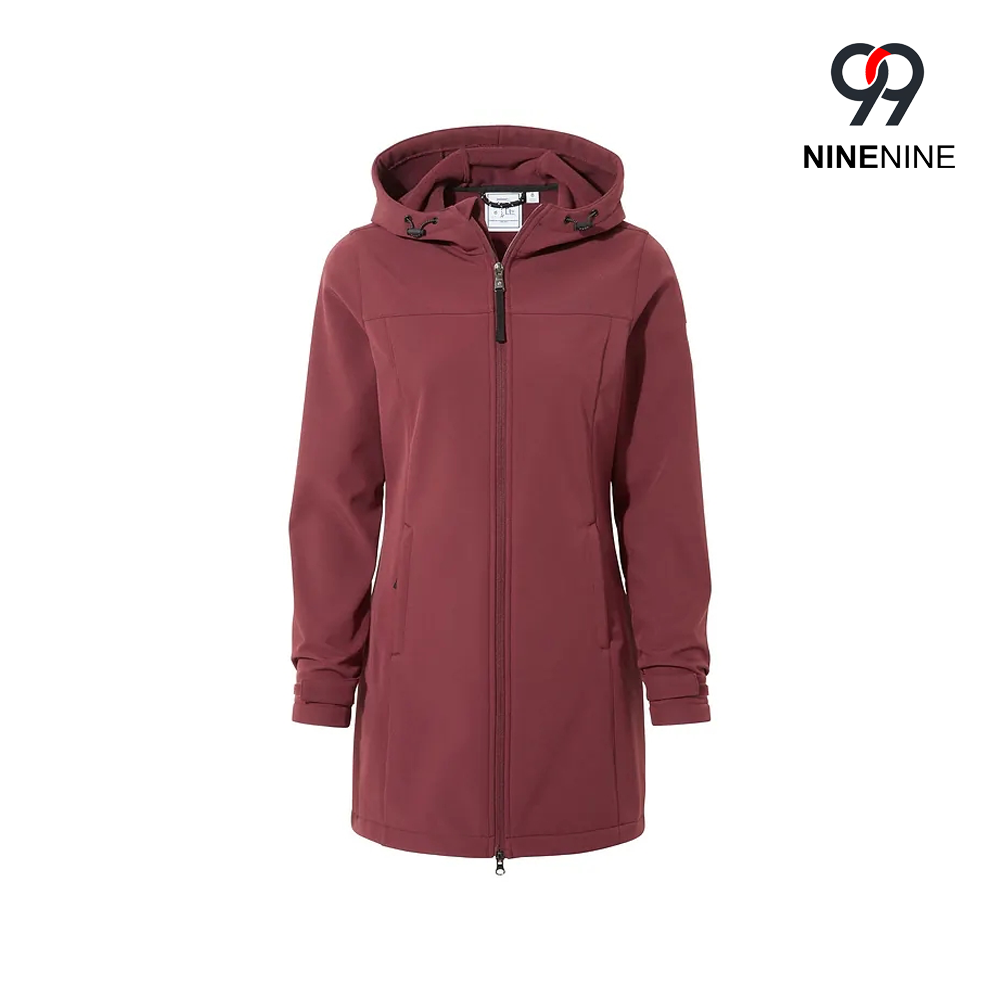 Womens Long Shower Resistant Hooded Softshell Jacket